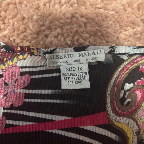 Vintage Alberto Makali Sz 1X Crinkled Stretch Art-to-Wear Funky V-Neck Sheer Top - Picture 2 of 6